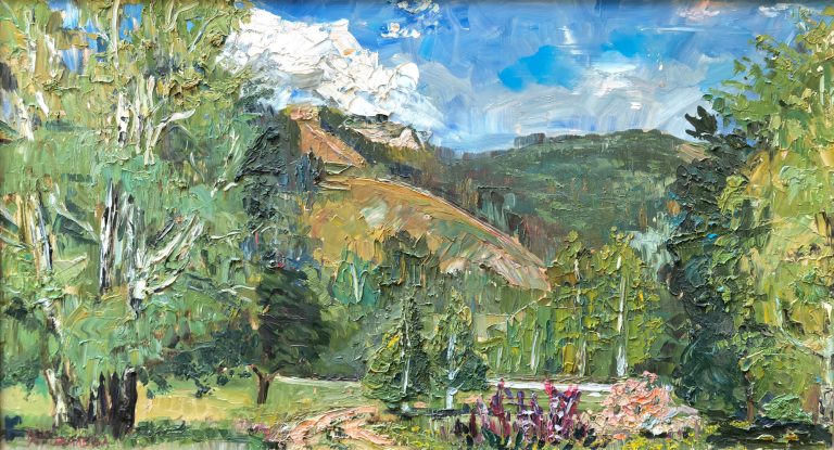 Ковалева Дина «Большая Бахилова гора». ДВП, масло, 38х70см, 2009г