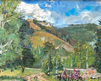 Ковалева Дина «Большая Бахилова гора». ДВП, масло, 38х70см, 2009г